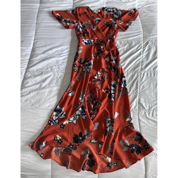 Monteau Los Angeles Womens Small Dress Red Floral Ruffled Tiered Flowy Maxi EUC - Picture 1 of 10